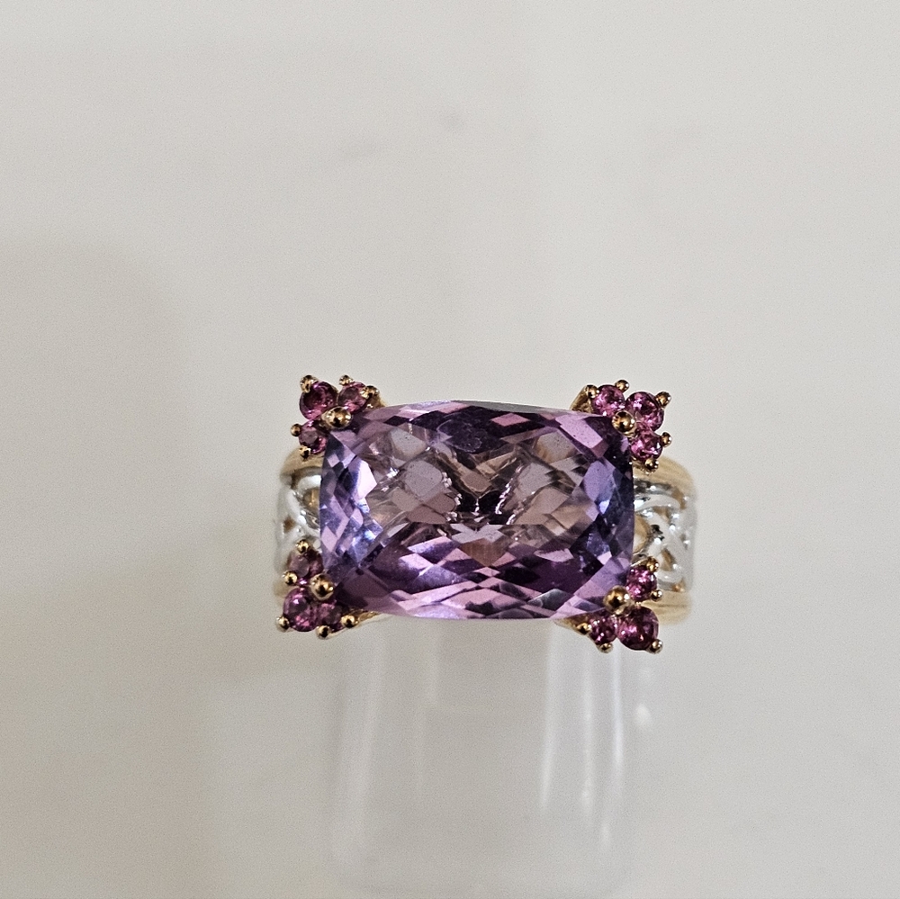 Retired Victoria Weick Amethyst & Garnet Ring 14k & Sterling Silver Ring Sz 7! - Picture 2 of 11